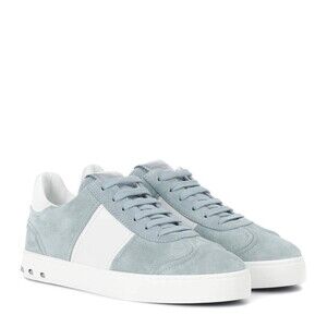 NEW VALENTINO Garavani Fly Crew Suede Light Blue Rockstud Sneakers (Size 40)